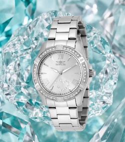 Invicta Veleray Diamond Bezel Mini Heart Dial Silver Plated Luxury Womens Watch!