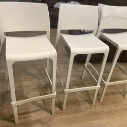 3 White High Stool Chairs 