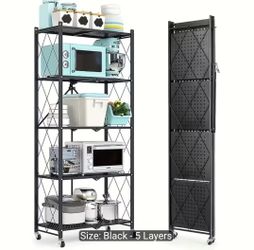 5 shelf storage rack with wheels, collapsible