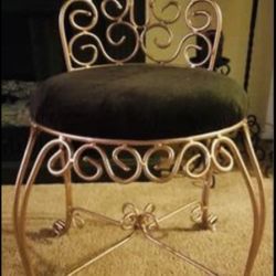 Wrought Iron Rose Gold Velvet Vanity Chair Stool