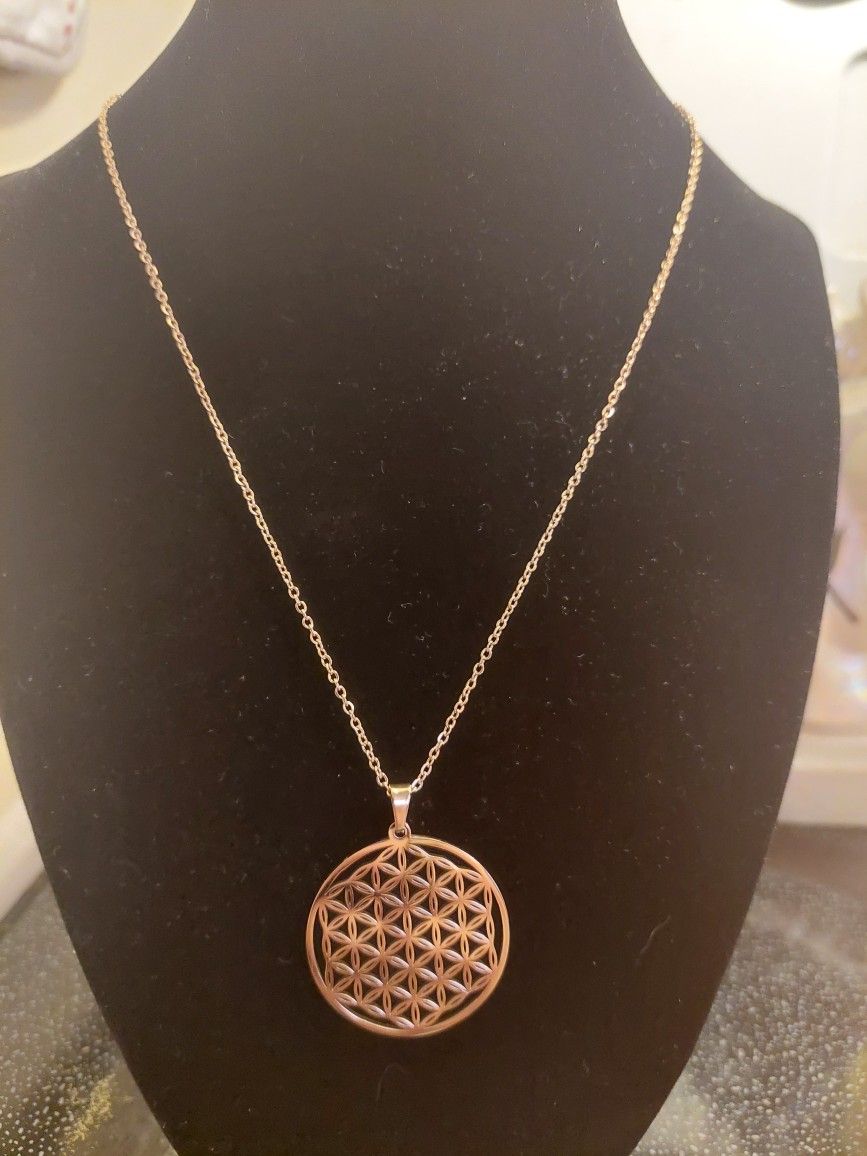 Rose Gold Plated Over Stainless Steel Merkaba TREE OF LIFE Necklace With Pendant *New*