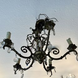 Gorgeous Vintage Spanish Brass And Crystal Chandelier 