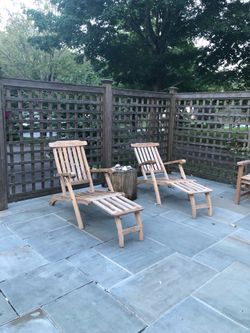 Teak outdoor steamer lounge chairs