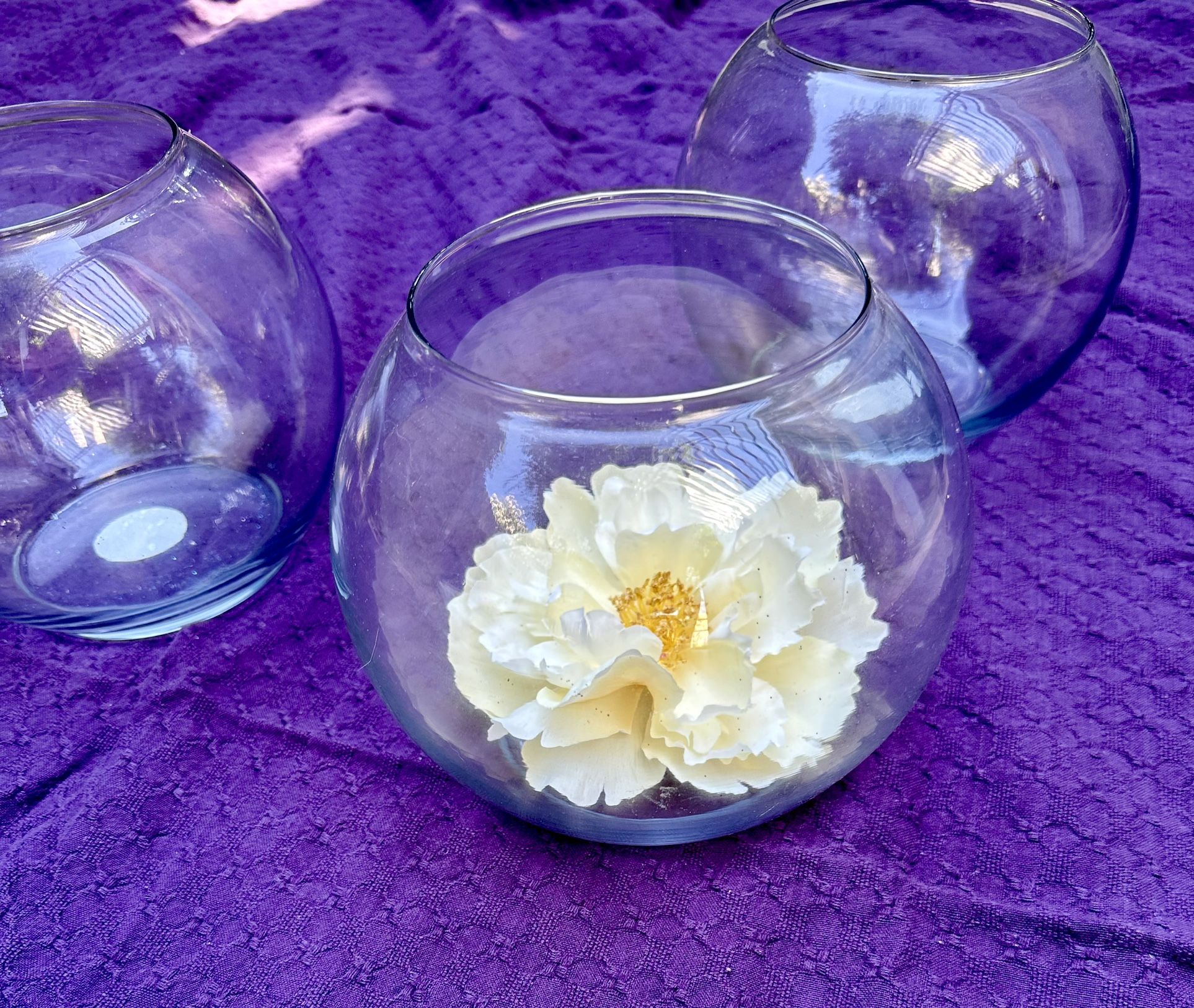 8 Large Glass FishBowl Vases With Silk Flowers