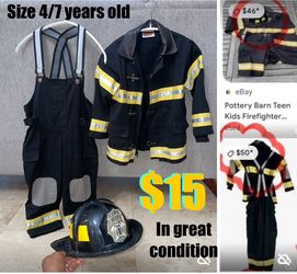 $15 Firefighters 🚒 Costume GET REAL GEAR dress up Kids Size 4/6 in great condition and quality