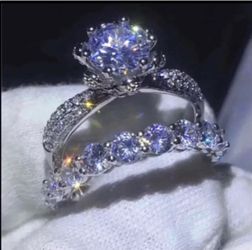 New 18 k white gold filled wedding ring set engagement ring