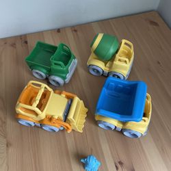 Green Toys Made In USA Vehicle LOT Construction Dump Farm Mixed Trucks & Figure