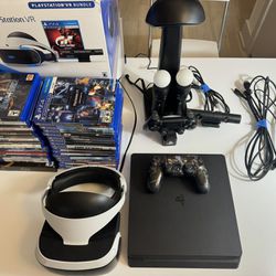 PS4 + PSVR + 2 Controllers + PS Move + Charging Docking Station  + 33 Games!!!