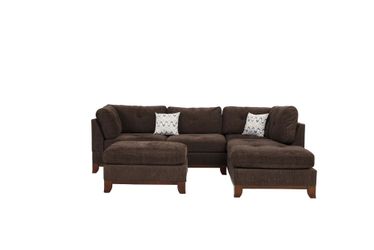  3 Piece Reversible Sectional Sofa Set W/ Ottoman-Dark Coffee