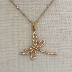 Necklace rose and white gold 14k. Dragonfly