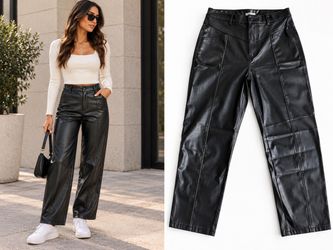 ZARA Black Faux Leather Straight Leg Pants