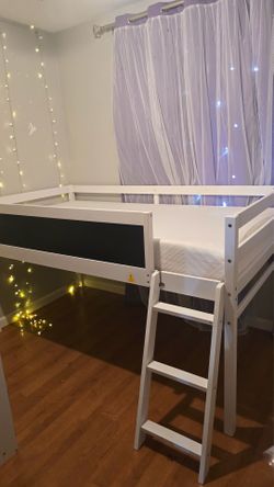 Wooden Low Twin Size Loft Bed for Kids, with NEW mattress and desk