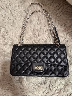 Black Quilted Chain Strap Flap Handbag