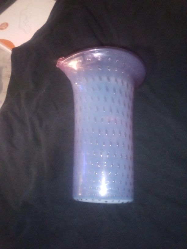 Fratelli Toso Murano Opal Pink Bubbles Italian Glass Scroll Top Vase