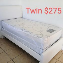 $275 White Twin Bed Frame With Mattress And Box-spring Brand Free Delivery Free Assembly 