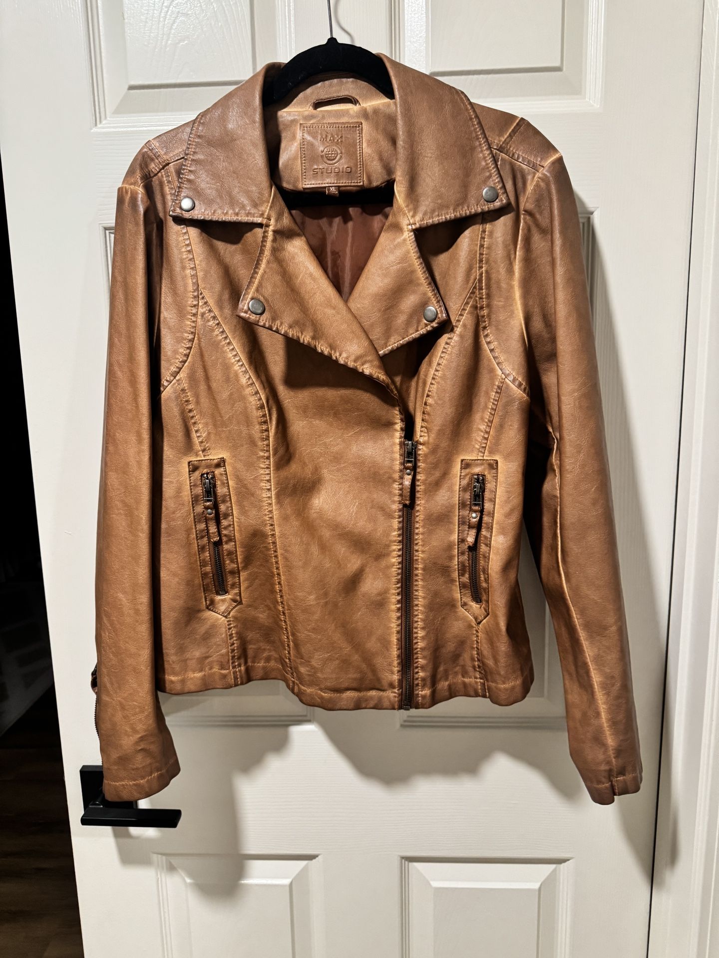 Women’s Faux Leather Moto Jacket, Xl