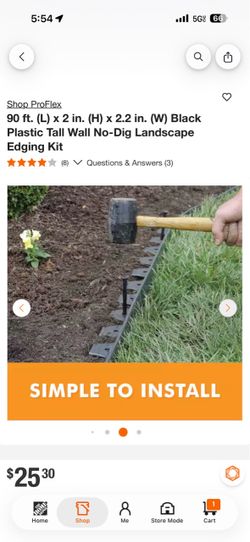 New ProFlex 180 ft. (L) x 2 in. (H) x 2.2 in. (W) Black Plastic Tall Wall No-Dig Landscape Edging Kit