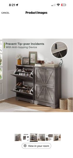 Farmhouse Shoe Cabinet with Flip Doors