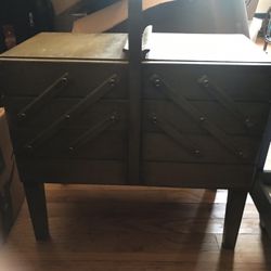 Vintage Sewing Cabinet And Container 