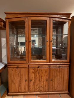 Oak China Cabinet with Glass Doors