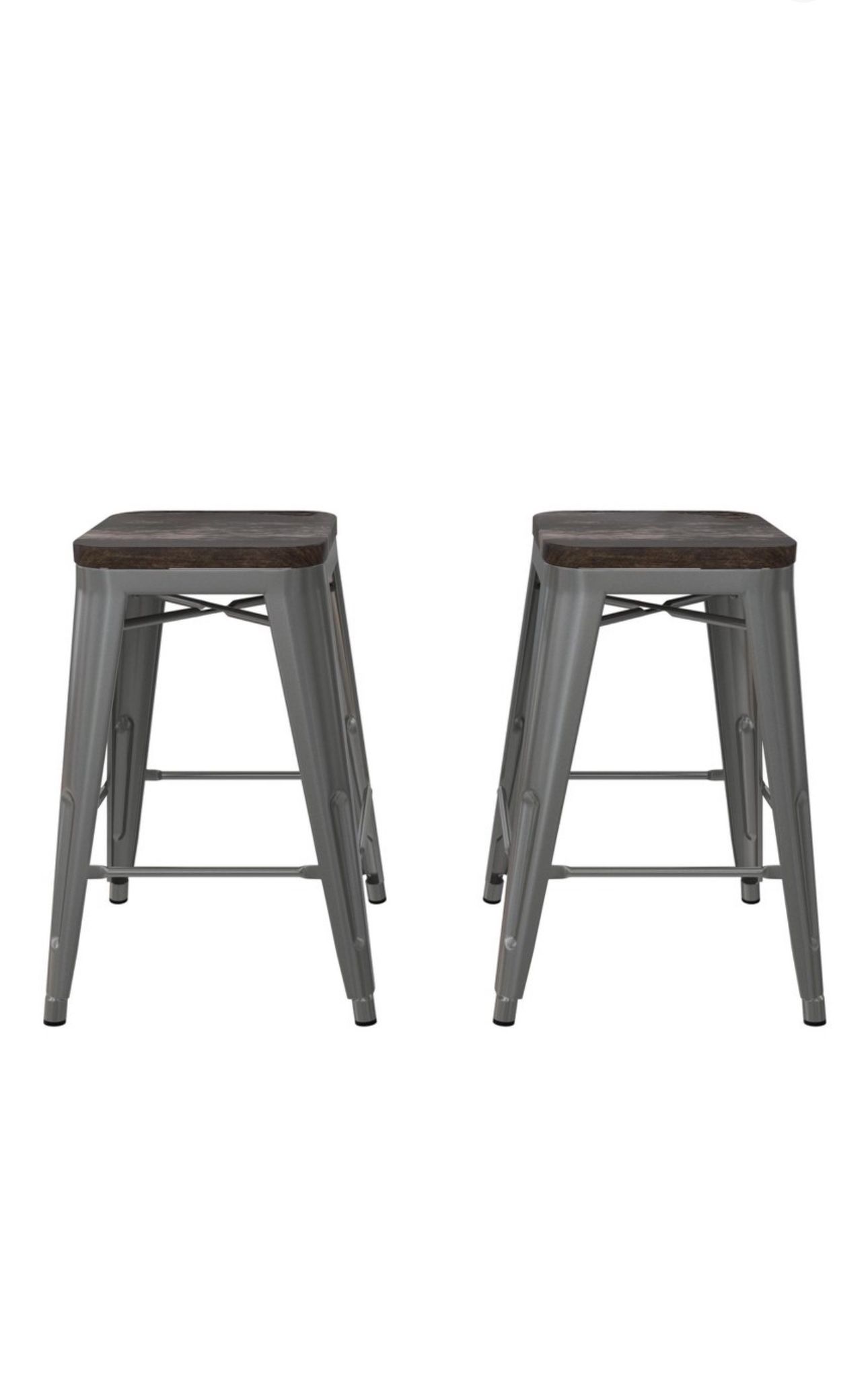 Bar Stools Metal Counter Height with Wood Seat, Set Of 2