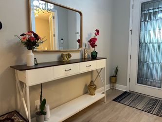 2-Piece Entryway Set: Modern Farmhouse Console Table & Large Gold Mirror