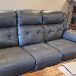 Gray leather electric recliner couch