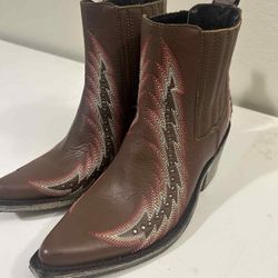 Liberty Black Distressed Style T-Moro Brown Studded Western Cowgirl Boots 7.5