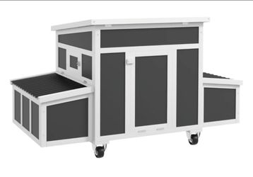 Wooden Chicken Coop with 2 Nesting Boxes for 6 Chickens, Mobile w Wheels Dark Gray~NEW IN BOX