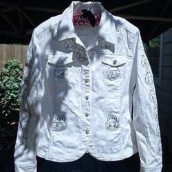 Customized Vintage 90s Christine Alexander White Denim Jacket with Labubu Print