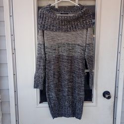 BCBGMAXAZRIA COWL NECK GRAY/SILVER SWEATER DRESS SZ MEDIUM 