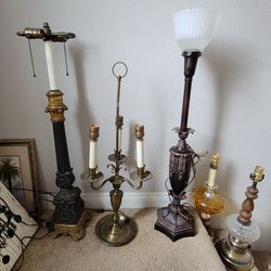 Antique 3 Arm Brass Candelabra Rembrandt Lamp 