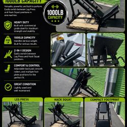BRAND NEW EXERCISE GYM EQUIPMENT LEG PRESS HACK SQUAT COMBO MACHINE - FREE DELIVERY 