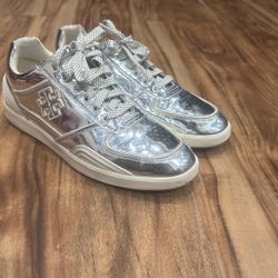 Tory Burch Metallic Silver Sneakers
