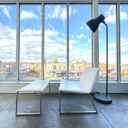 CB2 Midcentury Modern Minimalist White Leather Accent Reading Lounge Chair 