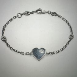 Gucci Interlocking G Light Blue Enamel Heart Bracelet