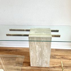 Vintage Console TableTravertine Marble Glass