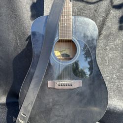 Savannah Black Acoustic 6 String Guitar W/ Capo Strap Stand