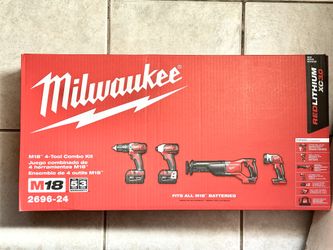 Milwaukee M18 18V Cordless 4-Tool Combo Kit (2696-24) w/ 1 Charger and 1 Tool Bag