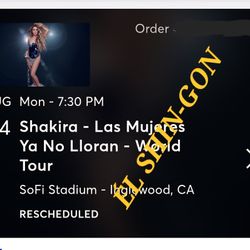 Shakira Concert 2 Tickets @ SoFi 8/4 Section 431 Row 2  $270 Each