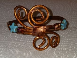 Handmade Copper Bangle With Semiprecious TURQUOISE 