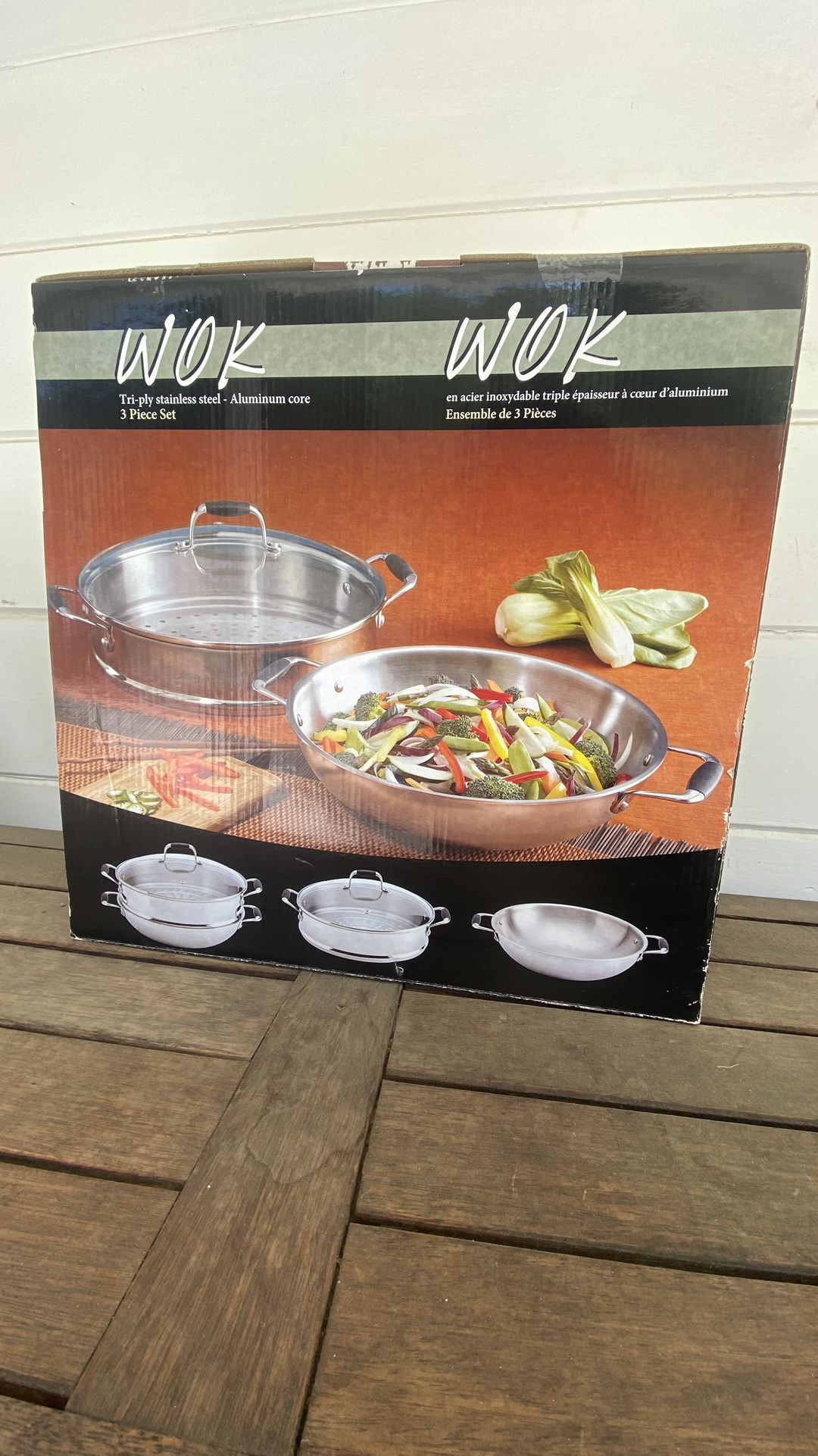 Wok 3 Pc Set Tri-ply Stainless Steel Aluminum Core