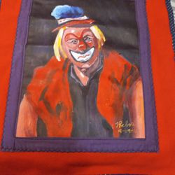 Vintage Collectible Original Clown Oil Painting On A Flag Signed J R E T O N 9 - 19 - 10 Handmade It's Rare Used To Be My Grandmother's Original