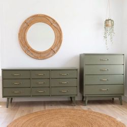 Vintage MCM Green Dresser Set