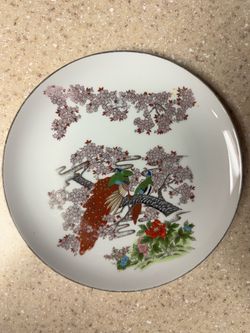 Vintage Decorative Porcelain Plate with Peacock Design