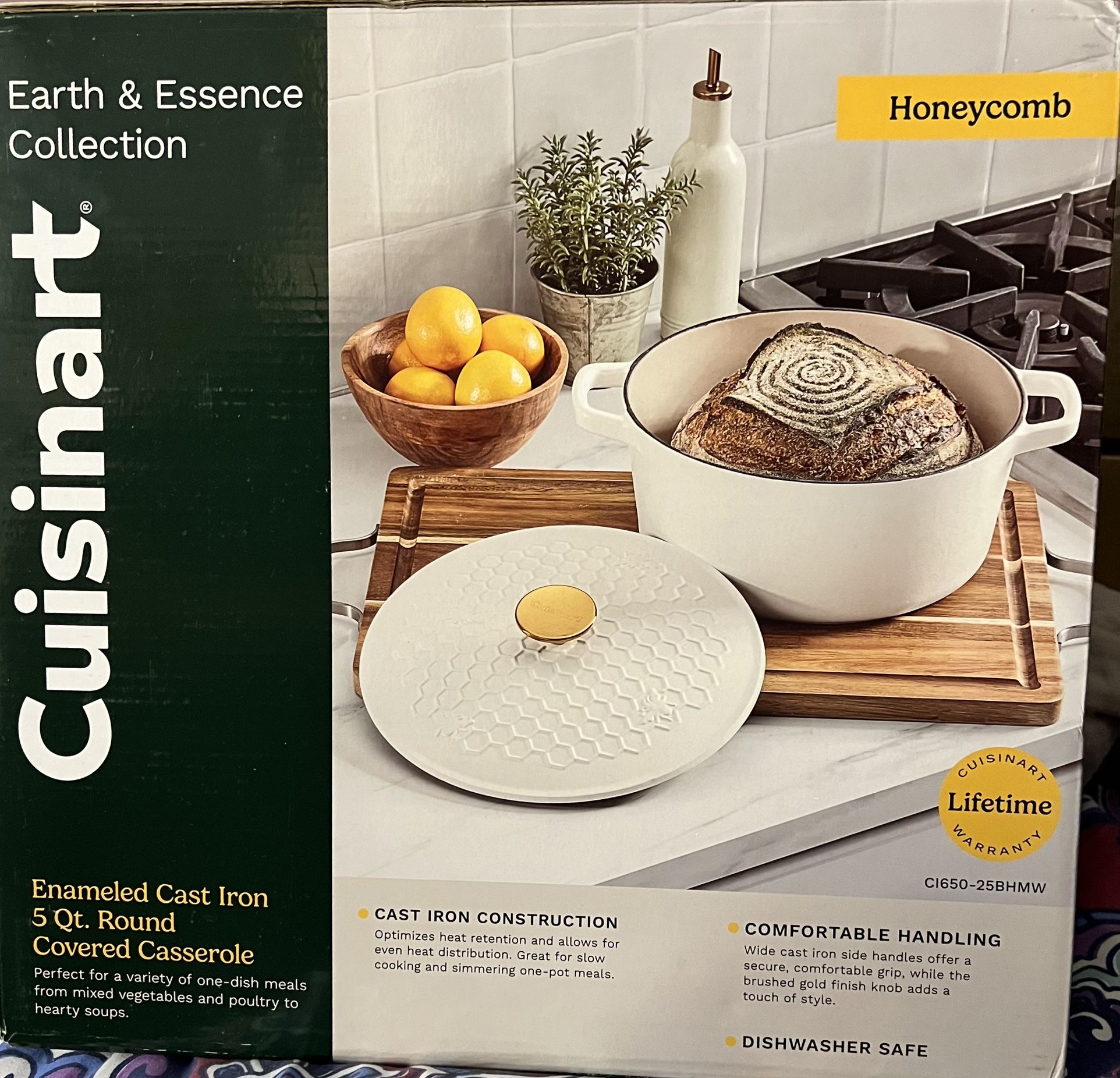 Cuisinart Earth & Essence Collection 5 Qt. Enameled Cast Iron Round Covered Casserole in Honeycomb.