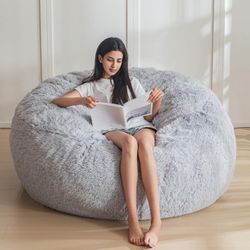 Bean Bag 6’ Huge Large 6 FT Bean Bag Chair Foam Filling-Ultra Soft Fur-Washable Cover $100 Firm