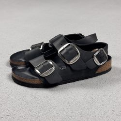 Birkenstock Milano Big Buckle Black Leather Sandals Womens EU 37 US 6 footbed