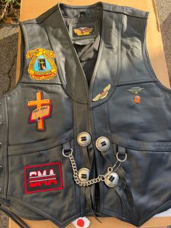 Harley-Davidson Black Leather Biker Vest with Patches