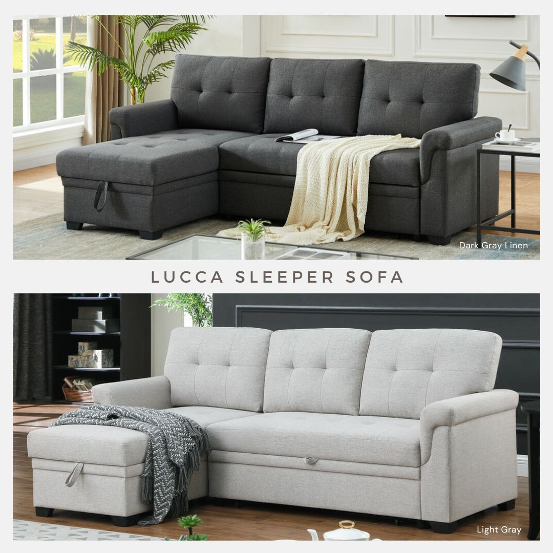 Lucca Sofa Reversible Sectional Sleeper With Storage 